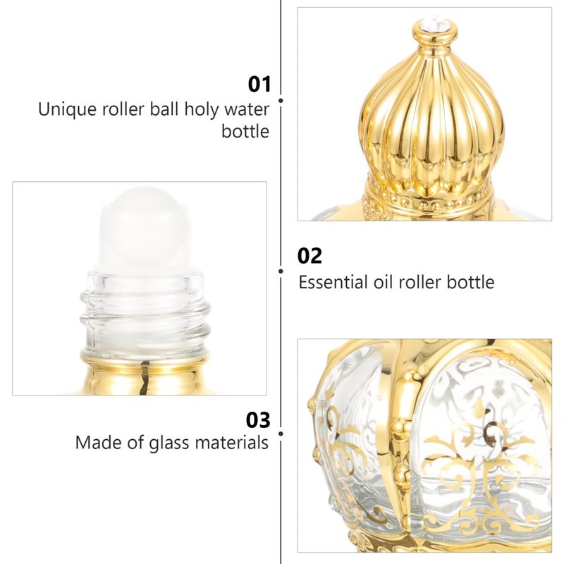 Housoutil 10ml Essential Oil Glass Roller Bottle, 20PCS Refillable Vintage Perfume Bottles, Middle Eastern Style Glass Roll on Dispenser with Cap for Thai Amulet Essential Oil Catholic Baptism