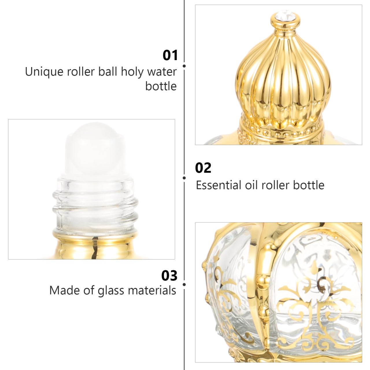 Housoutil 10 pcs Refillable Sample On Container,Vintage Perfume Bottles Middle Eastern Style Glass Roll on Bottles for Essential oils，10ml