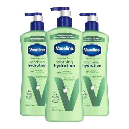 Vaseline Intensive Care Body Lotion for Dry Skin Soothing Hydration Lotion Made with Ultra-Hydrating Lipids + 1% Aloe Vera Extract to Refresh Dehydrated Skin 20.3 oz, Pack of 3 (packaging May Vary)