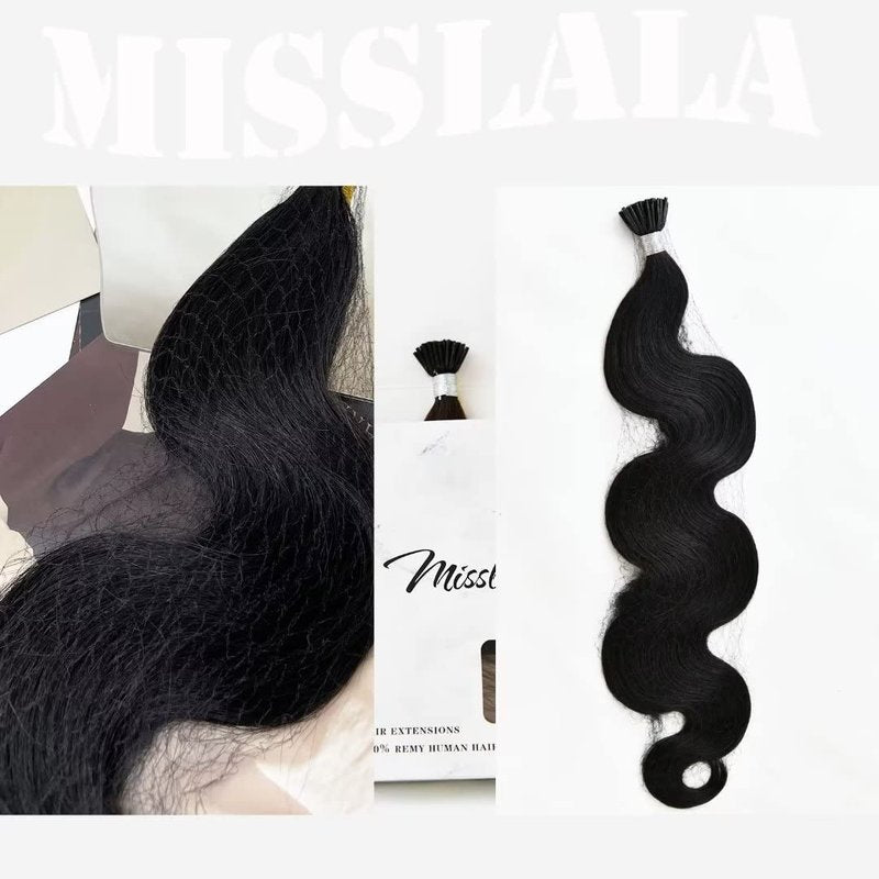 Misslala 18 Inch Cold Fusion Extensions Human Hair Itip Human Hair Extensions Wavy Color #1B Off Black Keratin Hair Extensions Human Hair Wavy 0.8g/s 50S/40G…