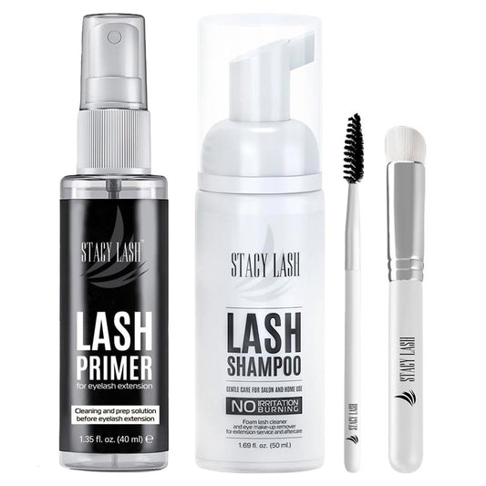 Eyelash Extension Shampoo & Primer Set - 50ml Shampoo | 40ml Foaming Cleanser | Paraben & Sulfate Free
