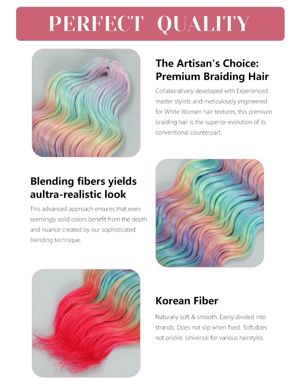 Curly Braiding Hair - 300g Rainbow Peafowl Ocean Wave Synthetic | Loose Deep Wavy Twist for Boho Braids