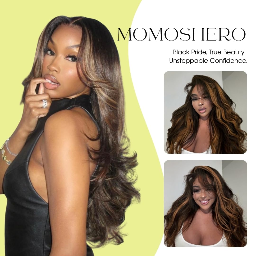 MOMOSHERO Black and Brown 2 Tones Highlighted Body Wave Single Bundles 14 In Human Hair, 12A Soft 100% Virgin F1B/30 Brazilian Colored Weaves Human Hair Bundles Extensions For Quick Weave Remy Sew In