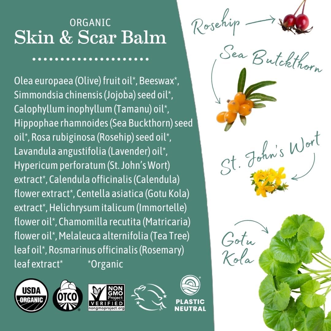 Earth Mama Organic Skin & Scar Balm - Natural Healing Formula with Jojoba & Tamanu Oil | 2 Pack, 1 fl oz