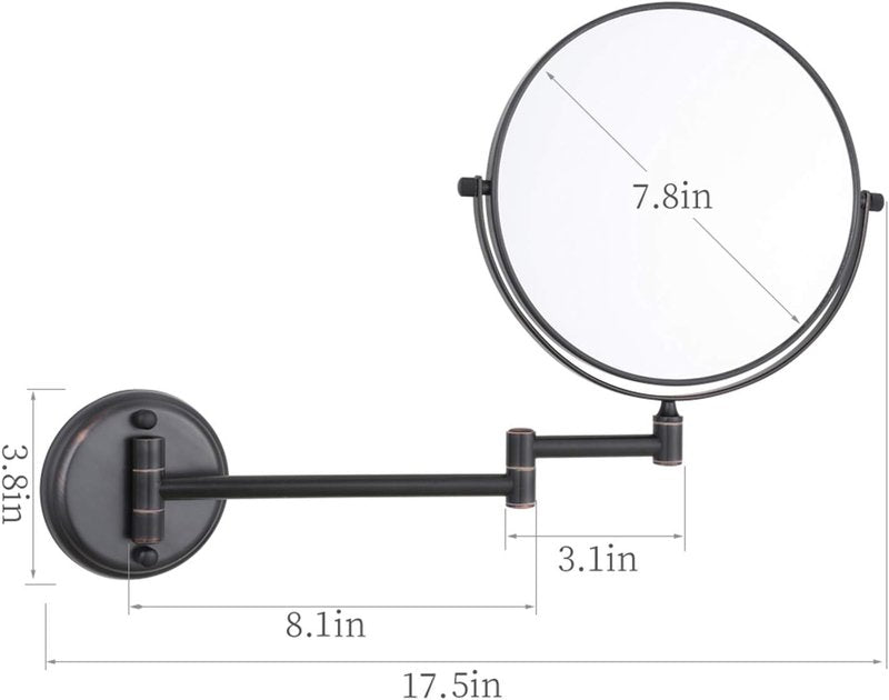 Wall Mounted Magnifying Makeup Mirror - 10x Magnification, Oil Rubbed Bronze | 8-Inch Double-Sided Swivel, 12-Inch Extension