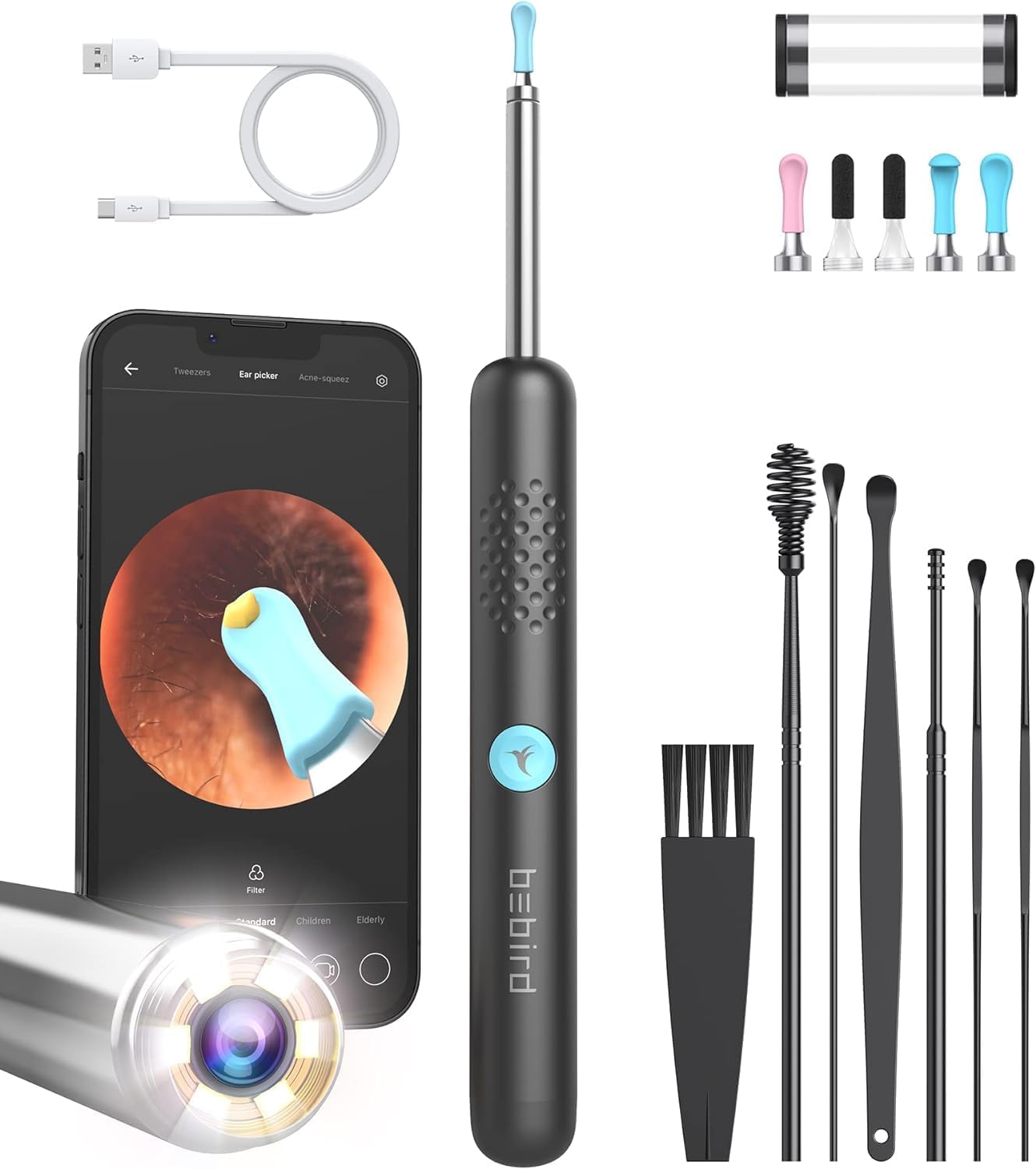 BEBIRD R1 Ear Wax Removal Tool - 1080P Camera Ear Cleaner with LED Light & Replacement Tips | Safe for Ear/Nose/Throat Use
