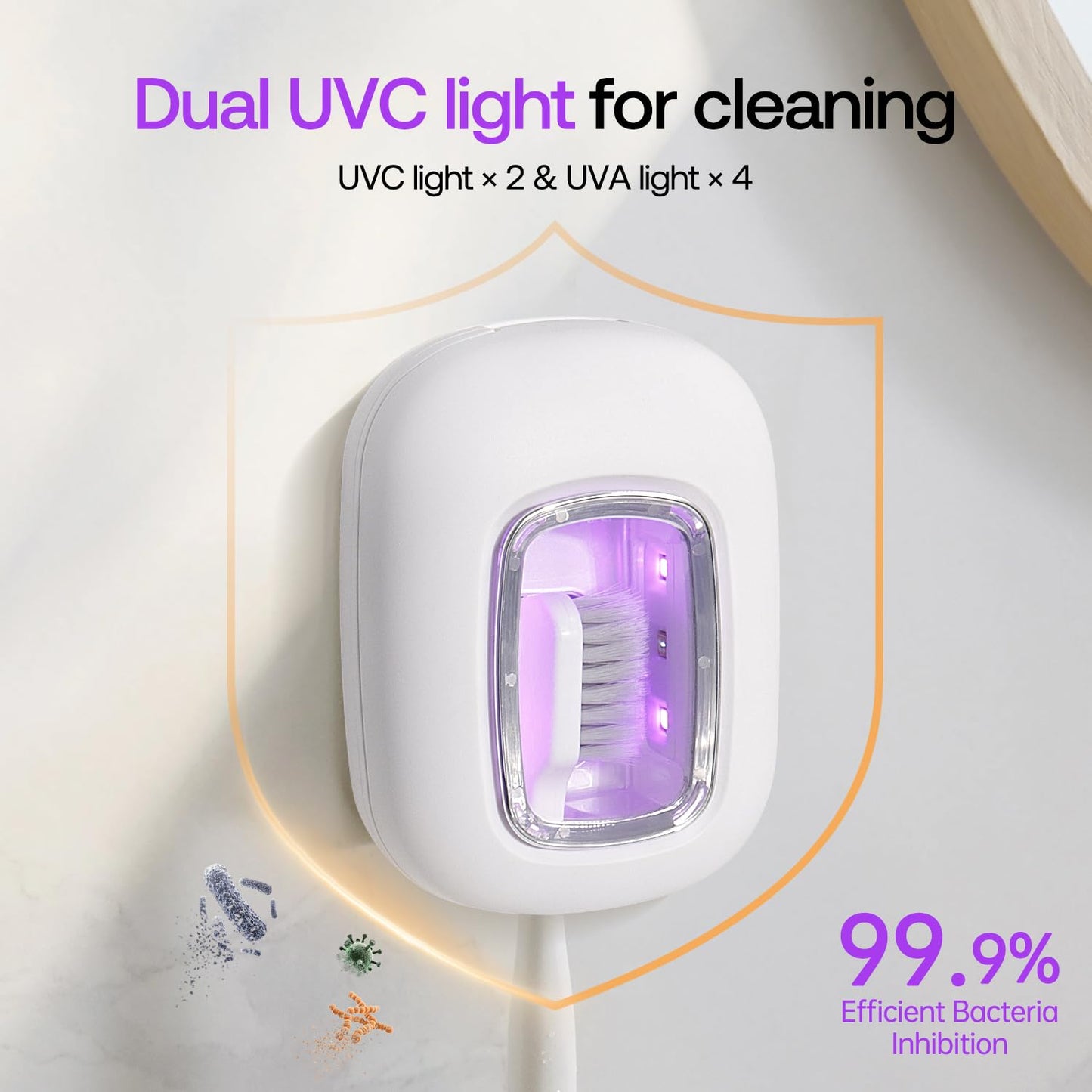 ELMWAY UV Toothbrush Covers Case and Holder,Dual UVC Light(2X Stronger), Clear Window,Toothbrush Cleaner Portable Brush Cover and Travel Case Fits Most Electric and Manual Toothbrushes
