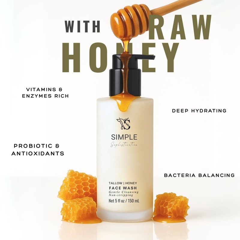 Tallow Honey Cleansing Milk - Gentle Hydrating Face Wash for Sensitive Skin | Moisturizing with Grassfed Beef Tallow & Organic Raw Honey