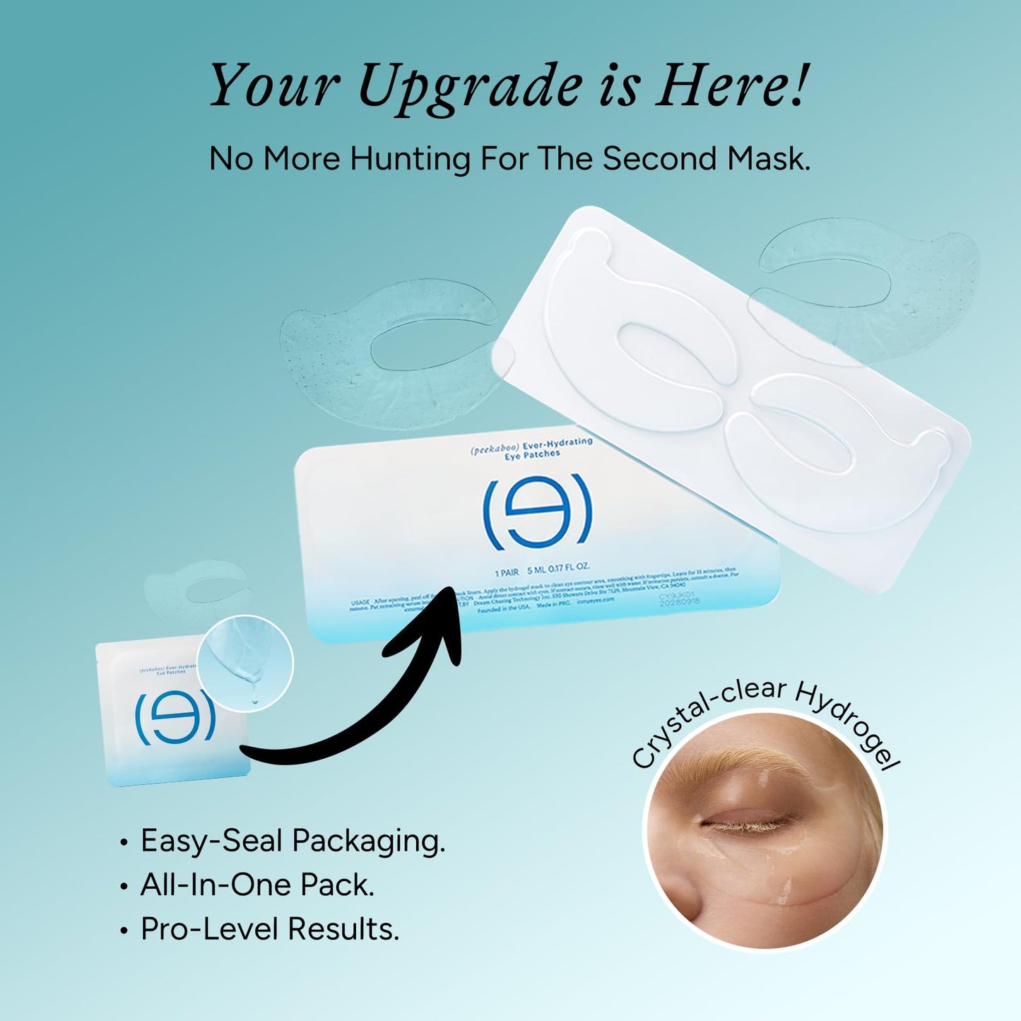 Caffeine & Hyaluronic Acid Under Eye Patches - 5 Pairs, 360° Coverage Targets Dark Circles, Puffy Eyes, Fine Lines & Eye Bags Hydrating Restoring Gel Eye Masks (PRO)