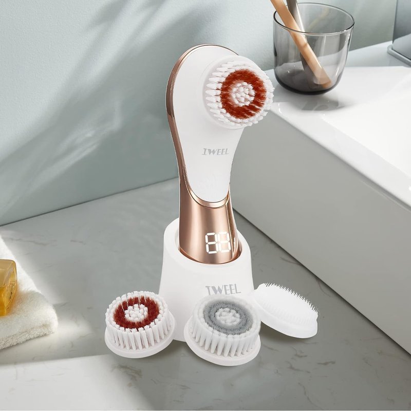 Electric Face Brush Scrubber - Rechargeable IPX-7 Waterproof Exfoliator | 4 Brush Heads for Deep Cleansing & Massaging