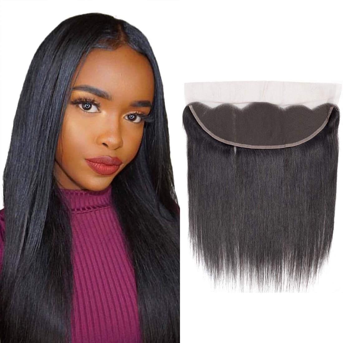 13x4 Lace Frontal Closure Human Hair 16 Inch 100% Virgin Brazilian Straight Human Hair HD Lace Closure Hair Ear to Ear Lace Frontal Pre Plucked Natural Black Color