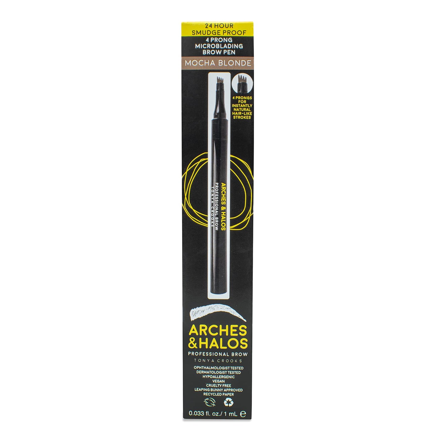 Arches & Halos Microblading Brow Shaping Pen - Fuller, More Defined Brow - Long-lasting, Smudge Resistant, Rich Color - Vegan and Cruelty Free Makeup - Mocha Blonde - 0.8 ml
