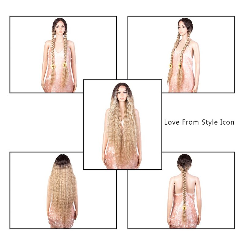 Style Icon 41" Lace Front Wigs Long Wavy Synthetic Wigs with Baby Hair Half Hand Tied 130% Density Wigs (41 Inches, TTHL6/23B/613F)