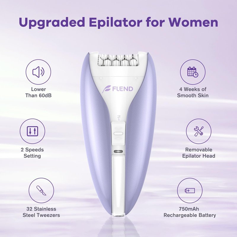Epilator, Smooth Glide Epilator for Women, 2 Speeds Facial Hair Removal Device Cordless Rechargeable Hair Removal Epilators for Women Face Legs Arms Legs