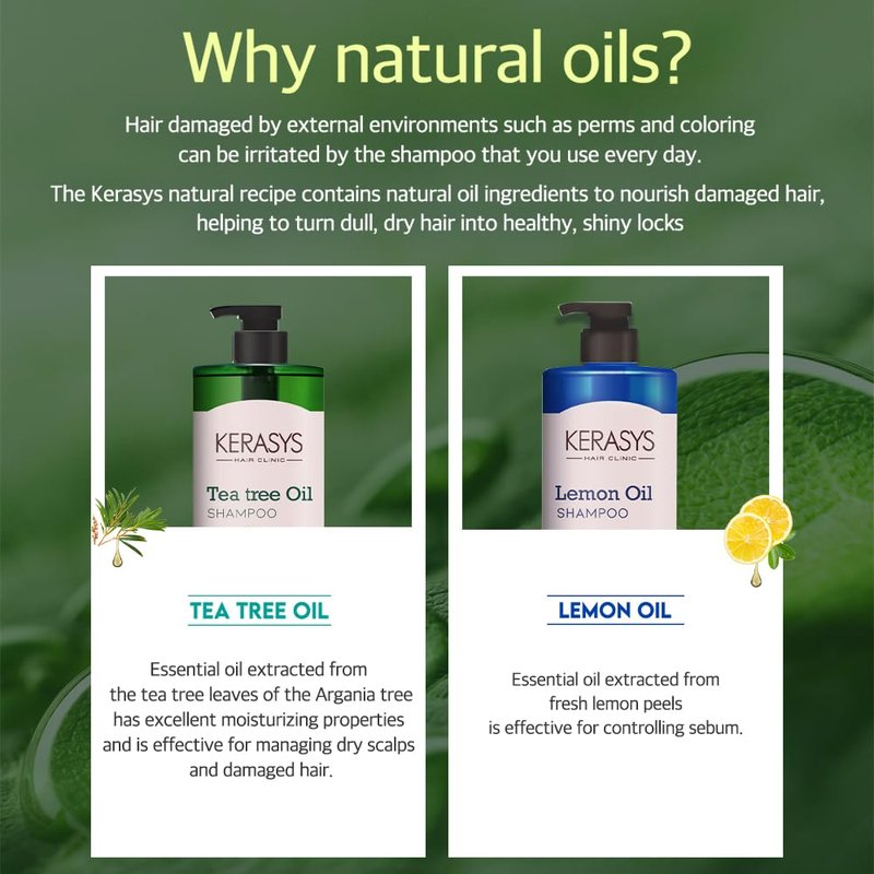 Kerasys Hair Clinic Tea Tree Oil 33.8 fl oz / 1L (Shampoo + Conditioner Set)