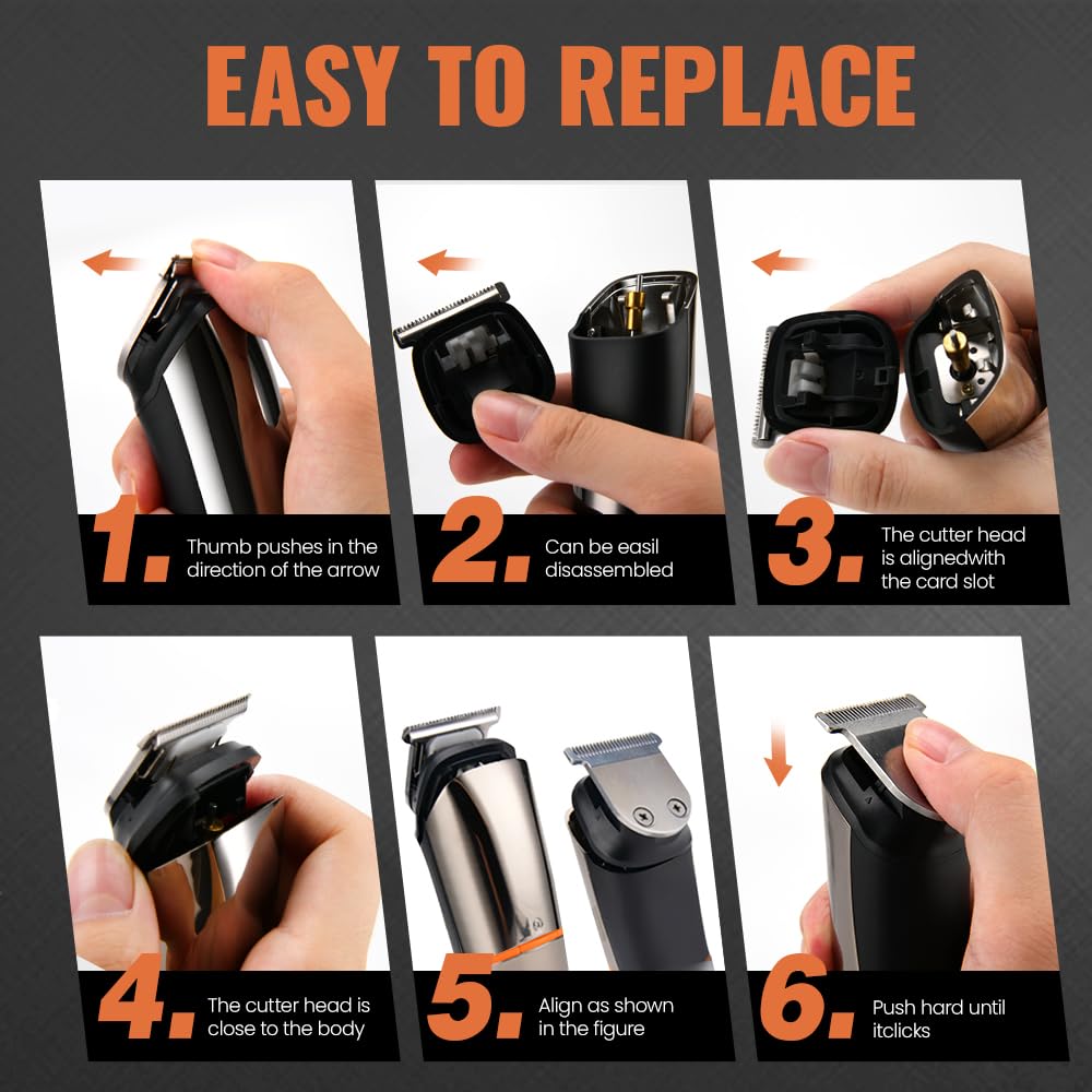 PRITECH Beard Trimmer for Men – 6-in-1 Cordless Grooming Kit, IPX6 Waterproof Wet & Dry with Foil Shaver & Nose Trimmer, USB-C Rechargeable 90min Runtime, Home Travel Use (Silver)