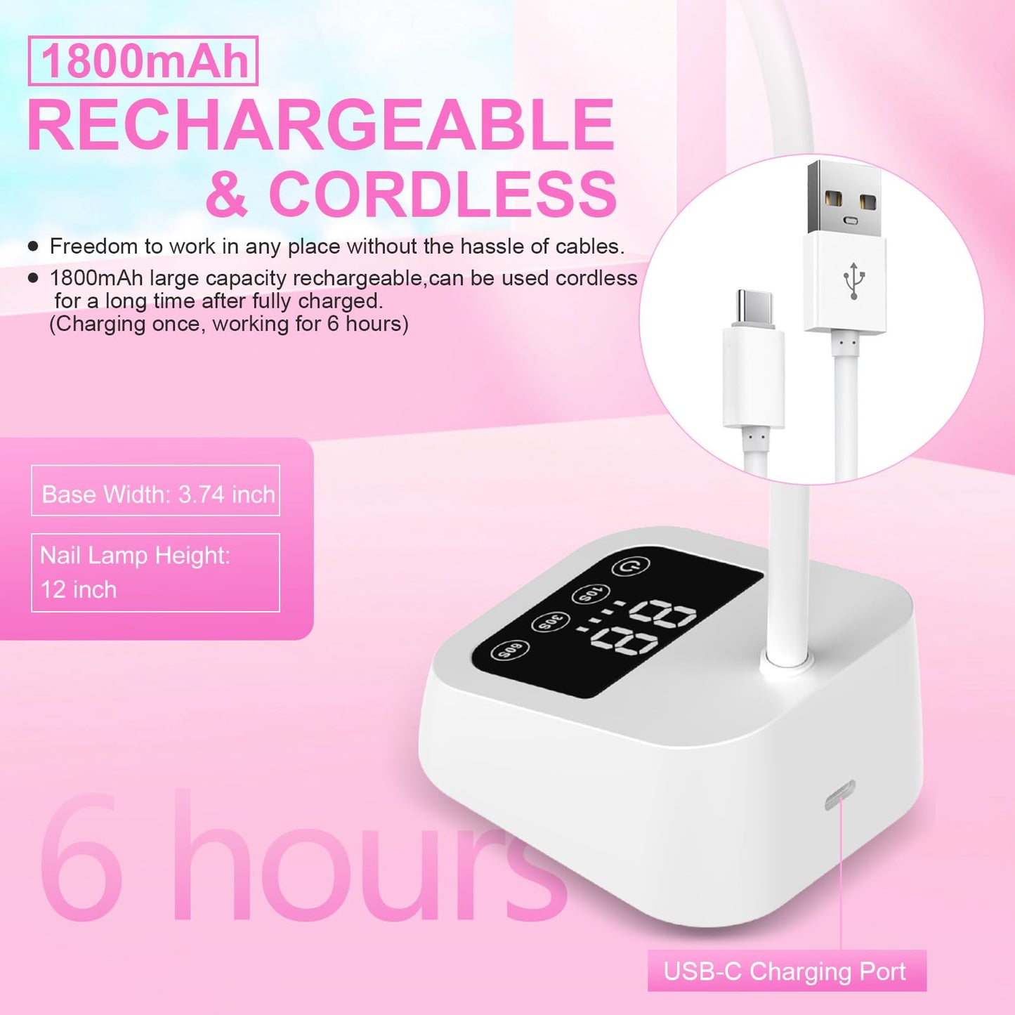 Mnhty U V Nail Lamp, 27W Rechargeable U V Light for Gel Nails Polish, Mini Flash Cure Light for Gel X Nails, Cordless U V LED Nail Lamps with 3 Timers&Sensor, Fast Curing Gooseneck U V Lamp White