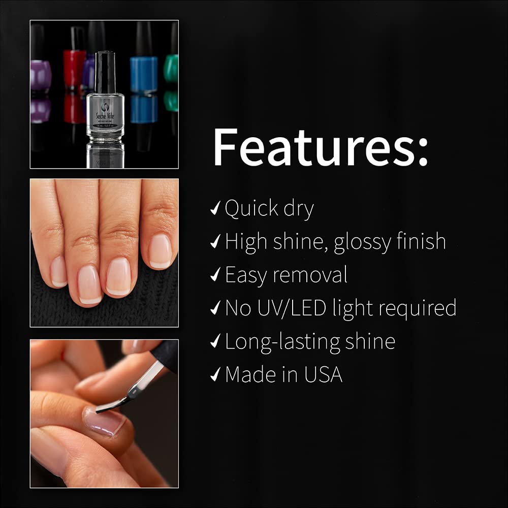 Seche Vite Dry Fast Top Coat - Quick Dry Clear Nail Polish for High Gloss Shine | 0.5 fl oz