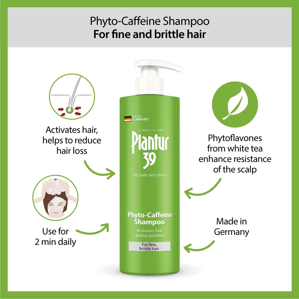 Plantur 39 Fine & Brittle Hair Shampoo - Phyto-Caffeine Formula for Women's Thinning Hair | 16.9 fl oz