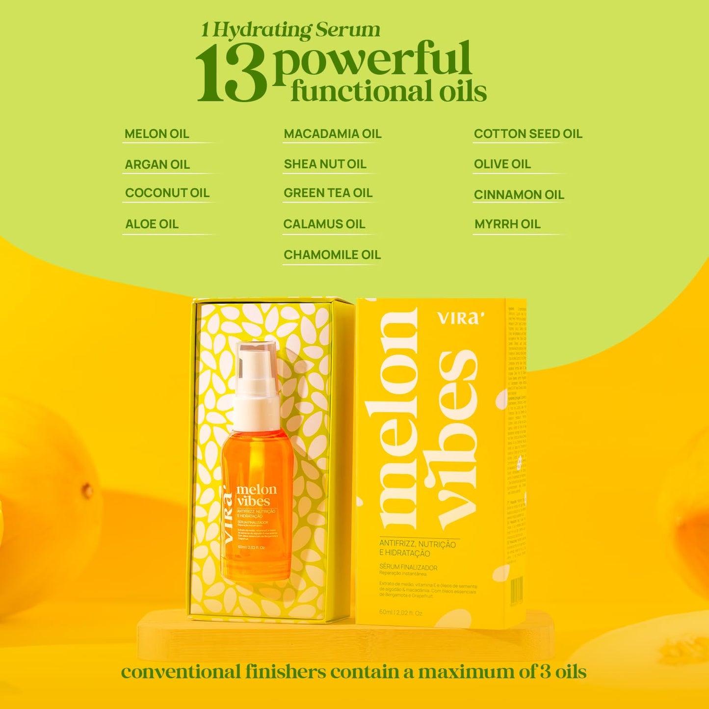 VIRÁ Brazilian Hair Serum, Frizz Control,Anti-Frizz, Split Ends Repair & Heat Protection – 13 Oils Including Macadamia, Melon & Argan – For All Hair Types – Lightweight & Fast Absorbing – 60ml