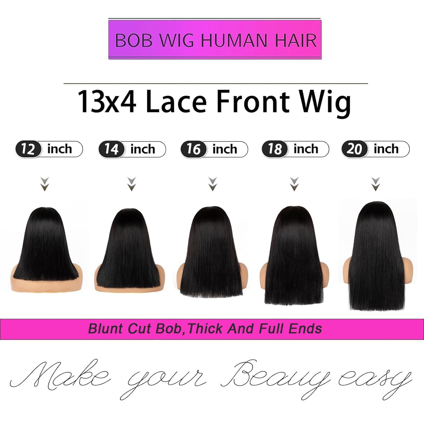 OPNGF Straight Bob Wig Human Hair Glueless 13x4 Lace Front Wigs For Women Pre Plucked HD Short Bob Wig Human Hair 13x4 Frontal Lace Wig With Baby Hair 180% Density 16 Inch