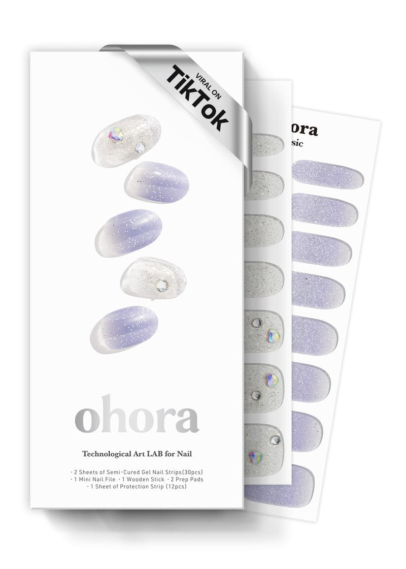 ohora Semi Cured Gel Nail Strips (N Ice Queen) - Works with Any Nail Lamps, Salon-Quality, Long Lasting, Easy to Apply & Remove - Includes 2 Prep Pads, Nail File & Wooden Stick