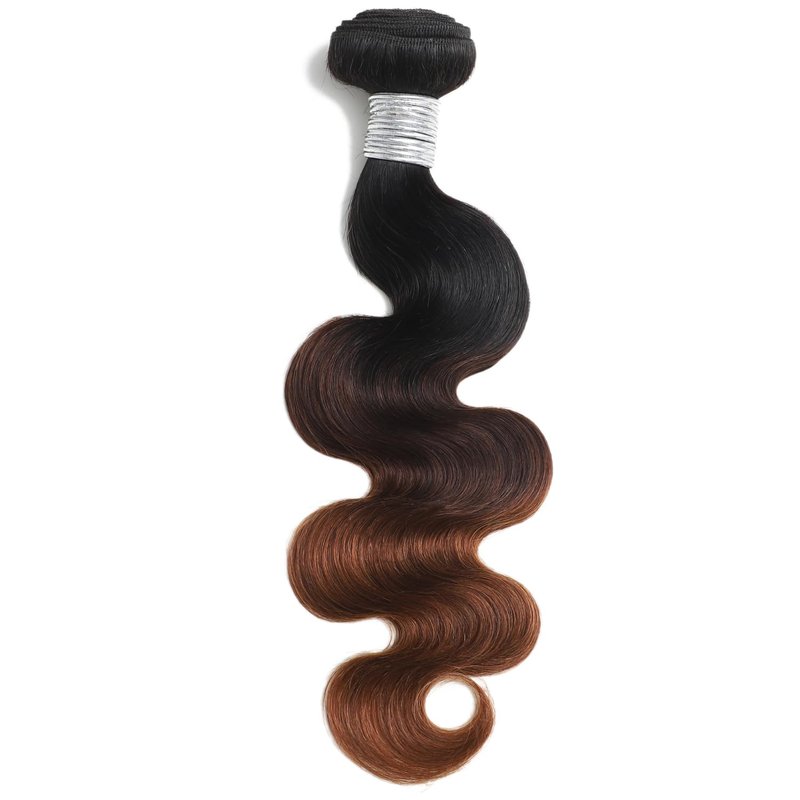 ANMETAN Dark Brown Ombre Body Wave Bundles Human Hair, Thick 12A Chestnut Brown T1B/2/30 3 Tone Ombre Color Human Hair Single Bundle with Dark Root 100% Remy Hair Bundle Keep Soft after Washes 16 Inch