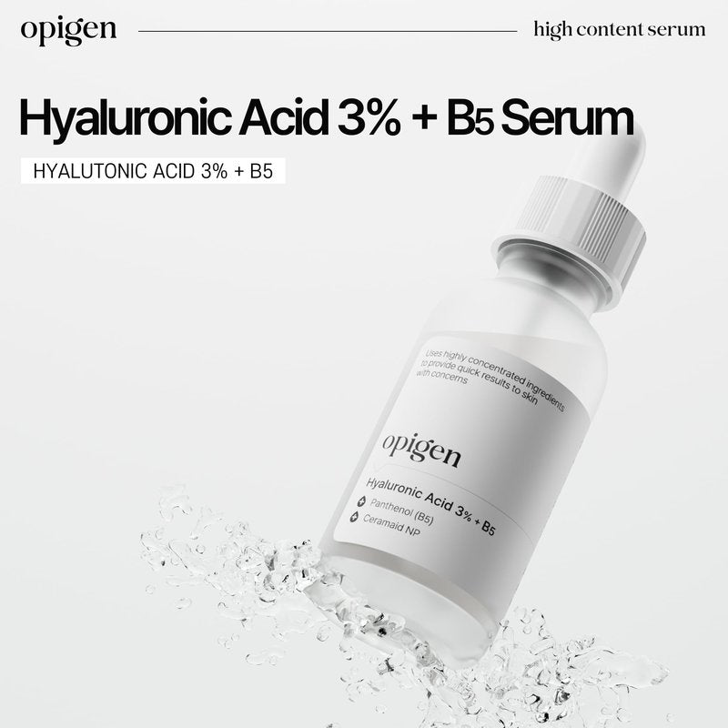 OPIGEN Hyaluronic Acid 3% + B5 Serum for Face with Panthenol, Ceramide, Intense Hydration, facial moisturizer, Visibly Plumped Skin 1oz Korean Skin Care