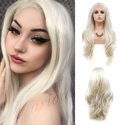 Blonde Long Lace Front Wig - Natural Hairline, Loose Wave, Heat Resistant | 24-Inch Soft Synthetic Wig for Women & Cosplay