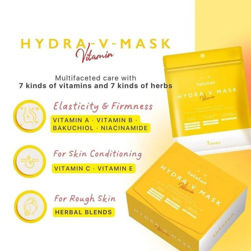 Lululun Vitamin C Face Mask for Women & Men with 7 Herbs & 7 Vitamins, Hydrating Sheet Mask for Face Pore Firming & Clear Skin, Daily Face Masks Skincare, Japanese Face Mask Sheets HYDRA V 28EA