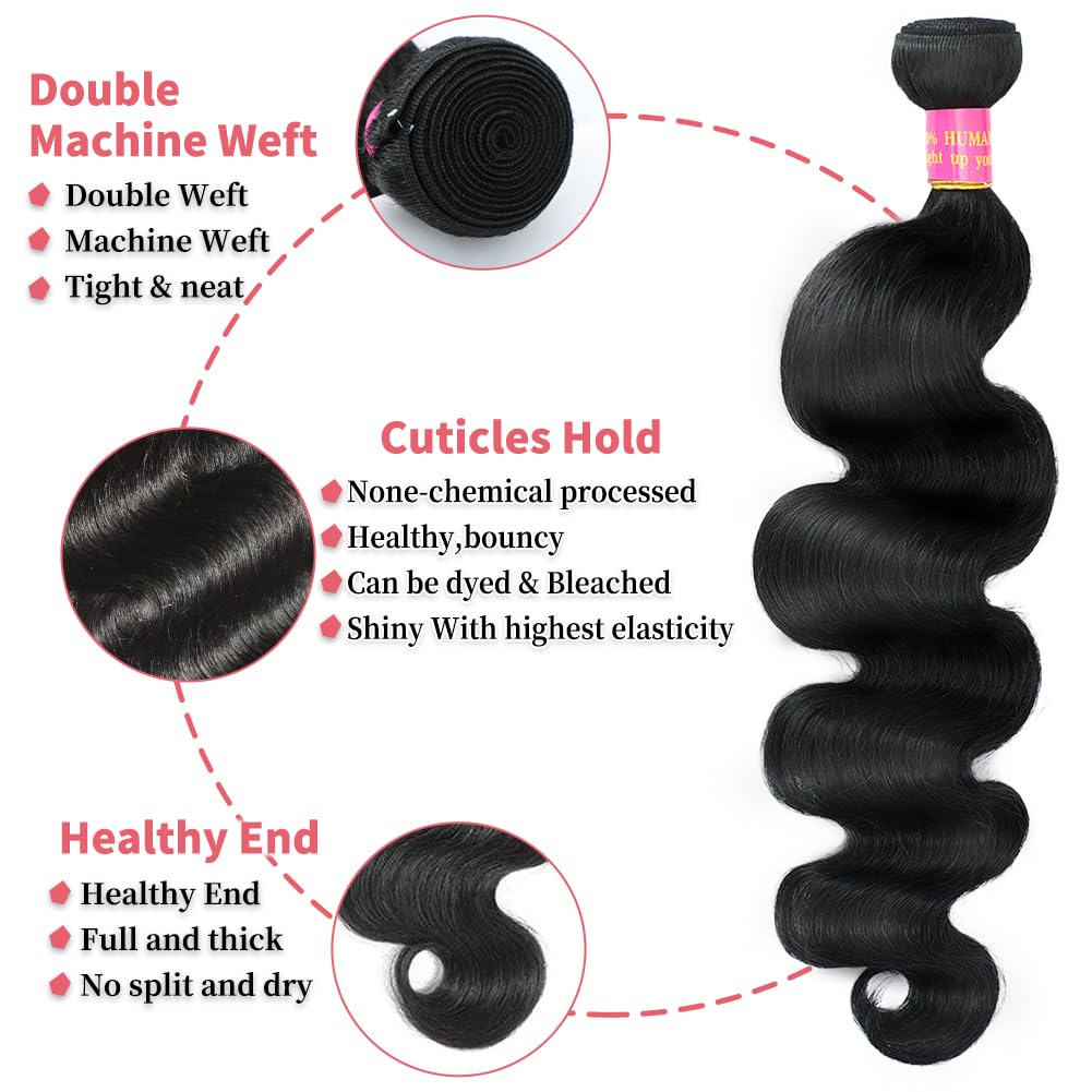 Fopeela 12A Body Wave Bundles Human Hair 1 Bundle 22 Inch 100% Unprocessed Brazilian Virgin Body Wave Human Hair Bundles for Women Natural Black