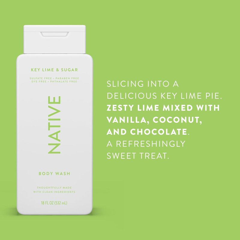Body Wash with Naturally Derived Ingredients - Sulfate & Paraben Free | Hydrating Key Lime & Sugar Scent | 18 oz for Men & Women