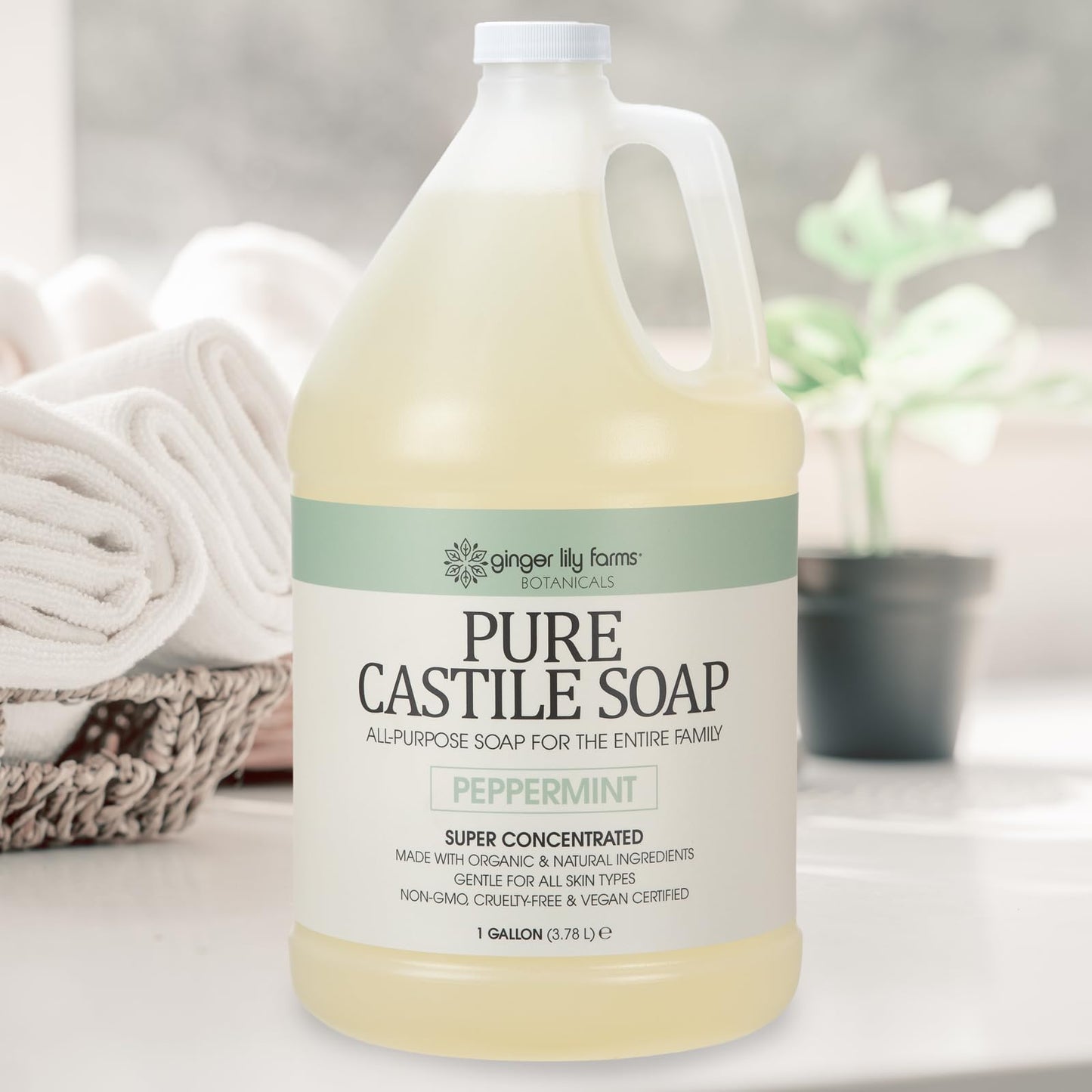Ginger Lily Farms 1 gal Pure Castile Liquid Soap Refill, Peppermint Scent