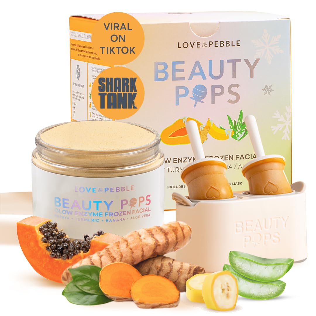 Love & Pebble Beauty Pops - Ice Roller Massage & Skin Care Ice Mask for Face Set with Turmeric & Aloe | Cryo Dermal Benefits of Ice Face Roller and Gua Sha, As Seen on Shark Tank and Tik Tok