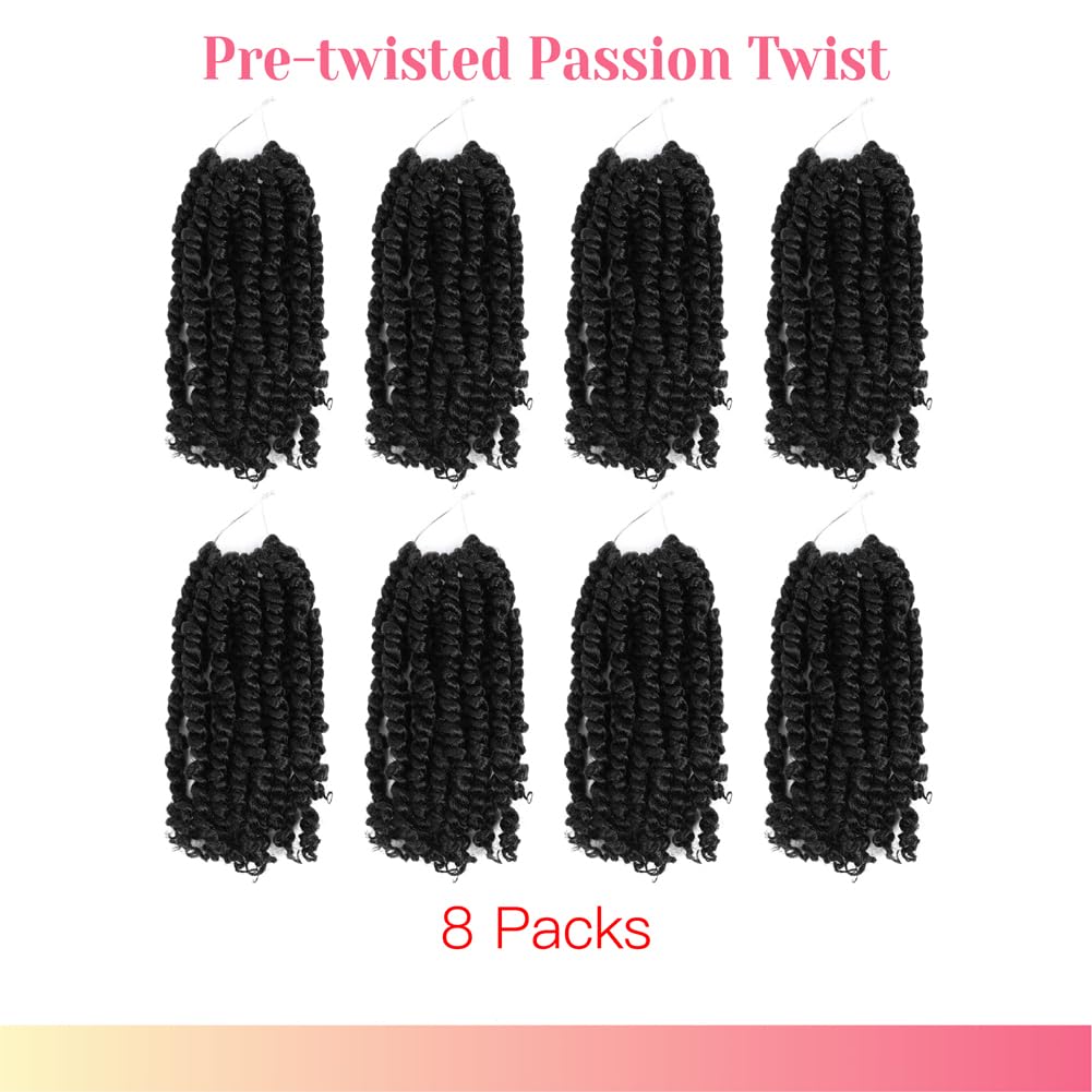 BOHOBABE Passion Twist Crochet Hair 10 Inch for Black Women, Pre-twisted,1B