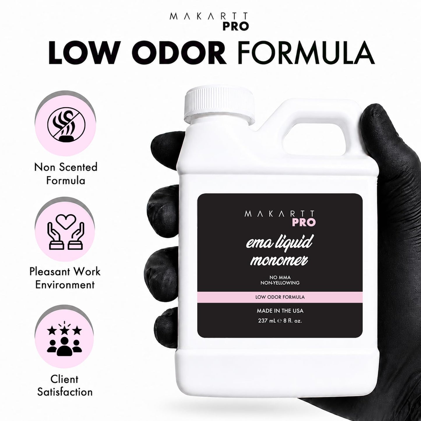 Low Odor Monomer for Acrylic Nails - MMA Free, Non-Yellowing Formula | 16 fl oz, Made in USA