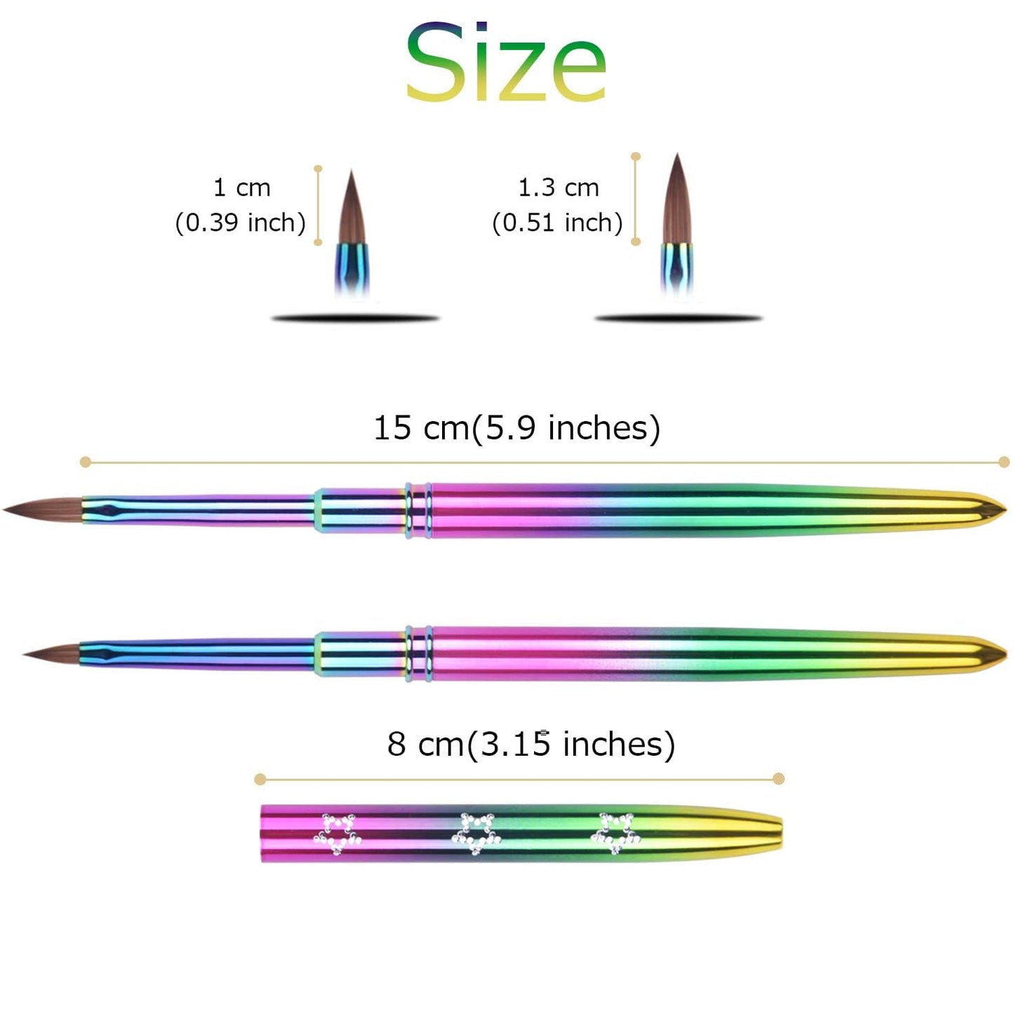 Ycyan 2Pcs Kolinsky Acrylic Nail Brush Set Rainbow Handle 3D Nail Art Brushes Size 2 & 4
