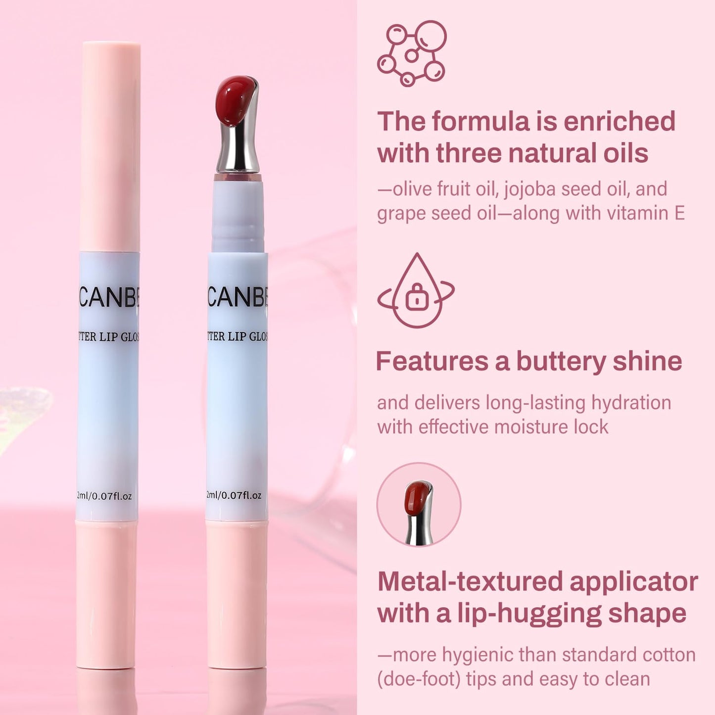 UCANBE Butter Lip Gloss, Hydrating & Moisturizing Lipgloss with Metal Tip, Lightweight, Non-Sticky, Smooth, Nourishing for High-shine Finish(05 Watermelon)