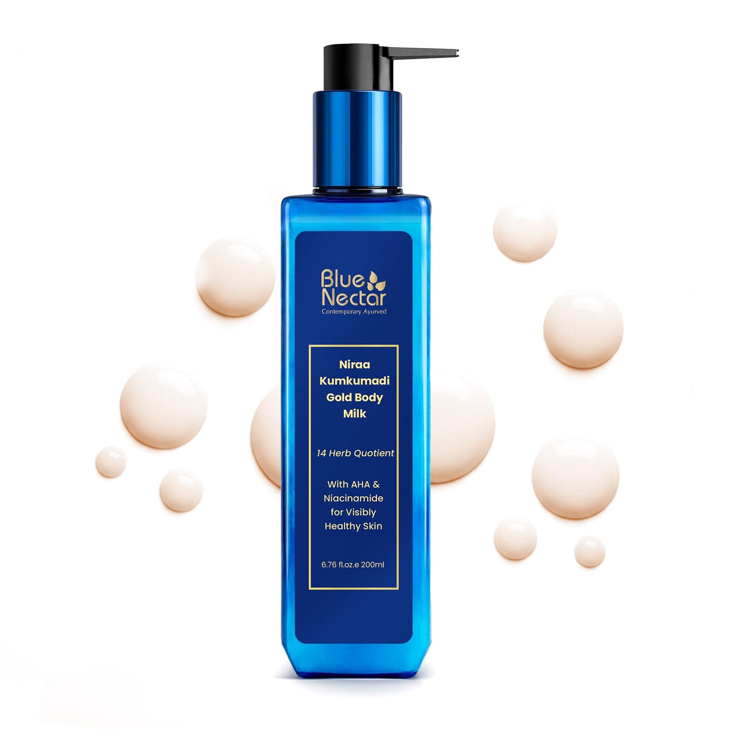 Blue Nectar Gold Body Milk for Women & Men | Body Lotion with Plant Based AHA & Niacinamide | Moisturizer for Body | All Skin Types (14 Herbs, 6.76 Fl Oz)