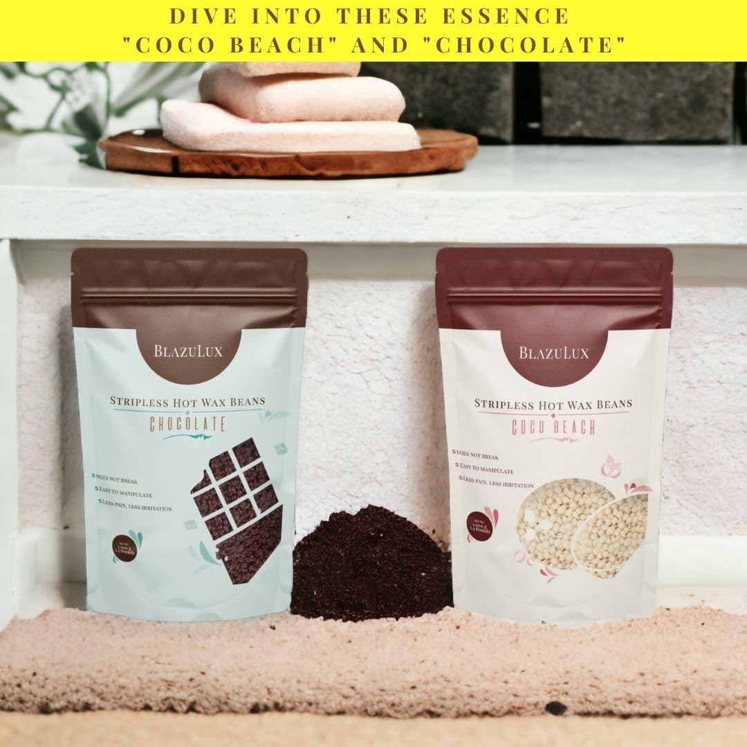Blazulux Wax - Chocolate 1000g Hard Wax Beans for Hair Removal, Stripless, for Brazilian Bikini, Face, Eyebrows, Underarms, Arms, Chest, Back, Legs