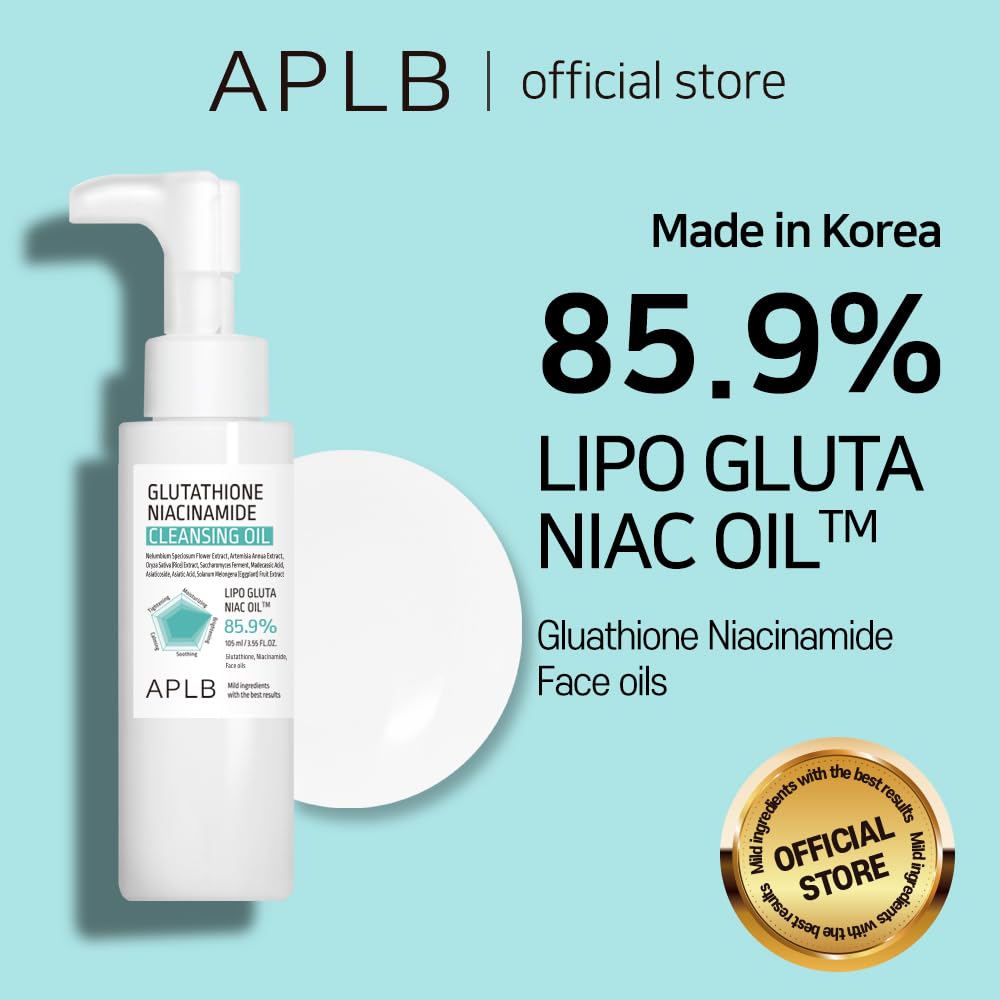 APLB Glutathione Niacinamide Cleansing Oil | LIPO GLUTA NIAC OIL™ 85.9% 3.55 FL.OZ/Korean Skincare, Makeup remover for sensitive skin, Moisturize, Blackhead care
