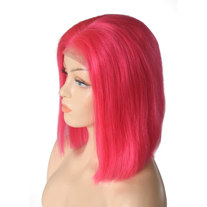 Hot Pink Bob Wig - 8-Inch Straight Human Hair Lace Front | Pre-Plucked with Baby Hair for Black Women