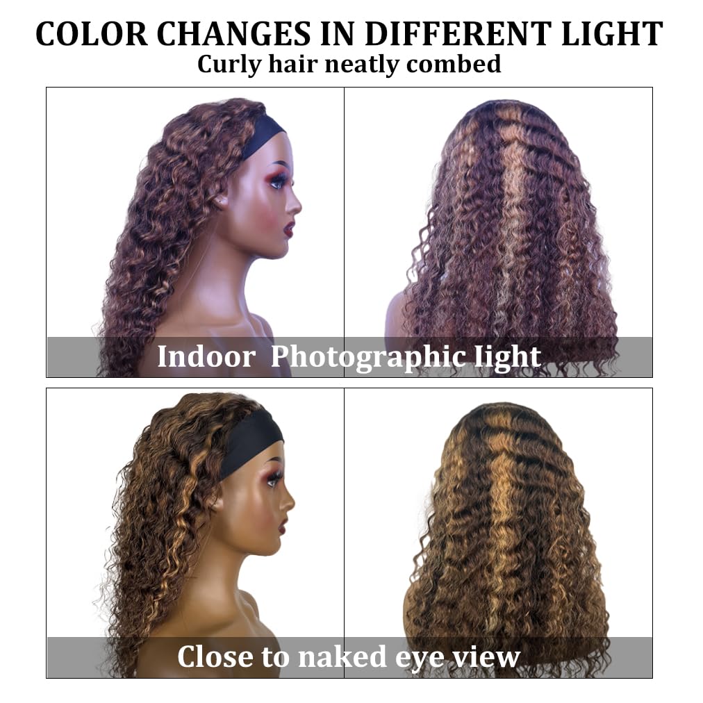 Ombre Headband Wig Human Hair Deep Wave Brazilian Glueless Wig 12Inch #4/27