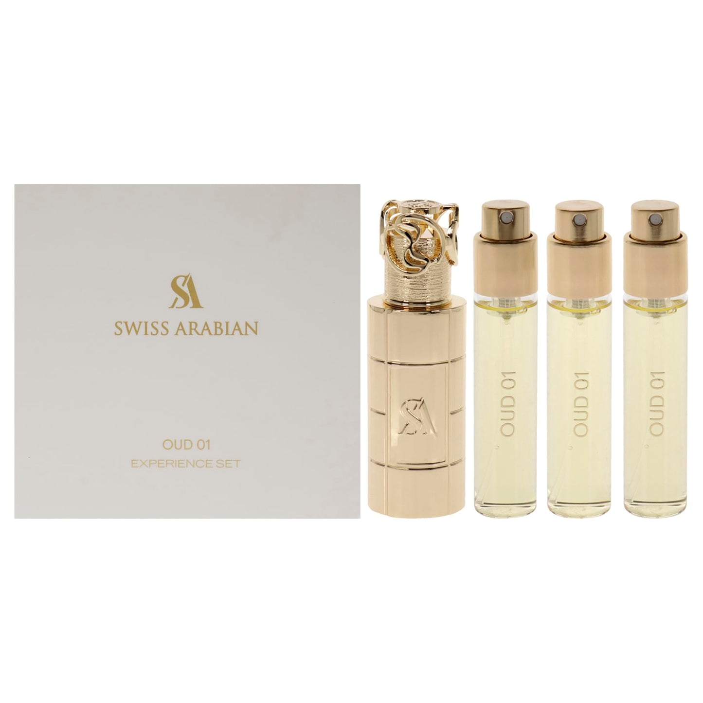 Swiss Arabian Oud 01 Giftset - Arabian Perfumes for Women and Men - Long Lasting Perfume - Floral, Spicy, Amber Perfume - 3 Bottles with Case - 4 pc