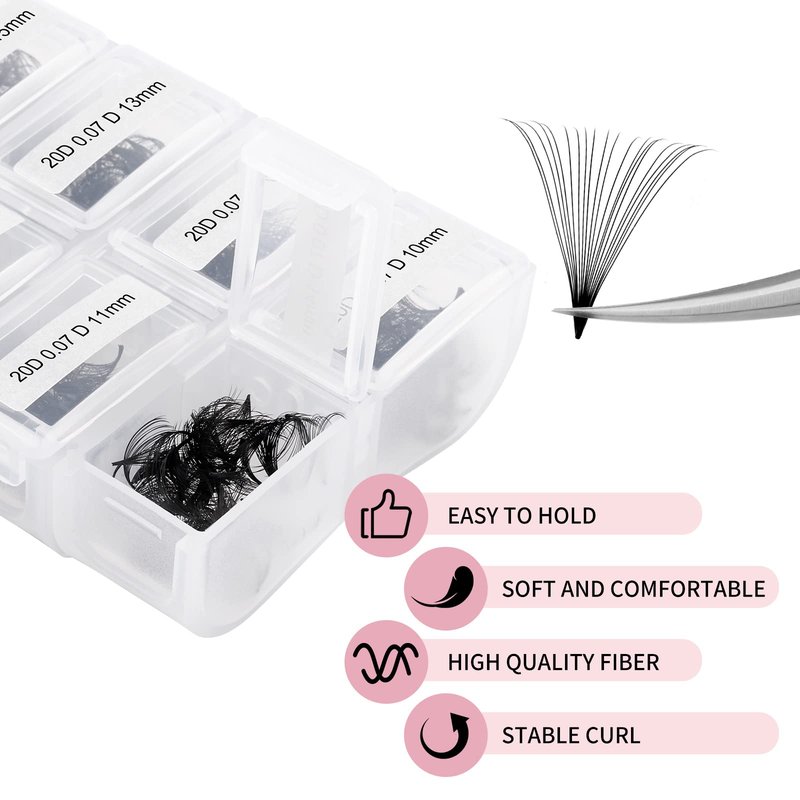 FADLASH 20D Premade Fans Eyelash Extensions - 600pcs Mixed Tray (20D-0.07D-8-15mm) D Curl Volume Lash Extensions