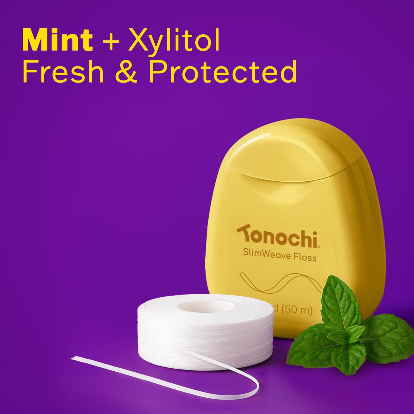 Tonochi SlimWeave Extra-Thin Flat Dental Floss for Tight Teeth, Shred-Resistant Dental Tape, Waxed Smooth Glide, Mint + Xylitol, 3-Pack (164 yd Total)