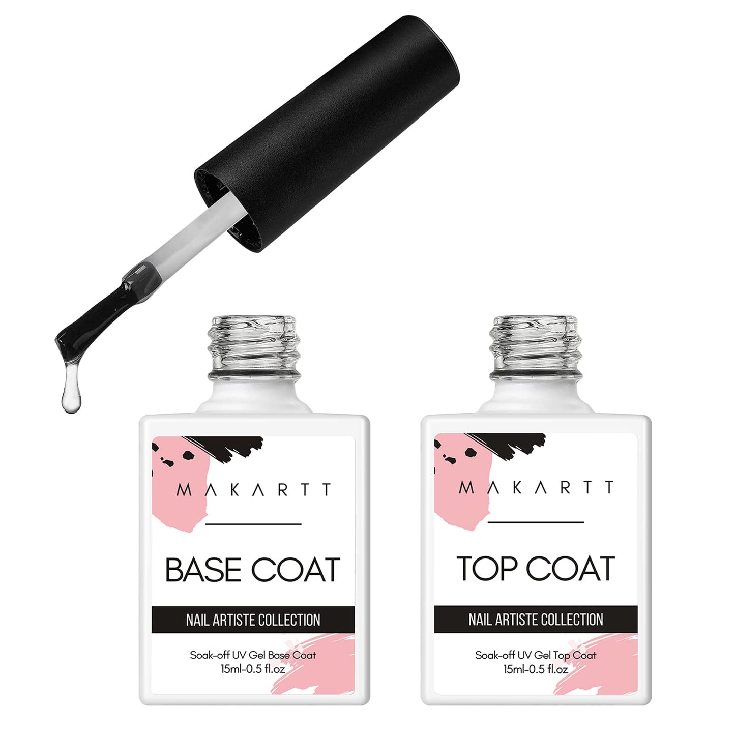 Makartt 504Pcs Soft Gel Full Cover Tips, Almond Stiletto False Nail Tips Bundle 2pcs No Wipe Gel Top Coat and Base Coat 15ml Bundle 3 in 1 Nail Glue Gel for Acrylic Nails UV Gel Curing Needed 1PC 15ml