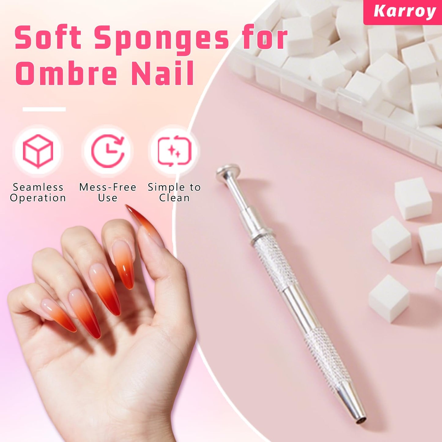 Karroy 100pcs Sponges with Grabber and Nail Art Brushes, Nail Tools Set for Ombre Gradient Nail Gel Painting Gel Kit Multifunctional Nail Brushes for Nail Design (Brushes Grabber Sponges)