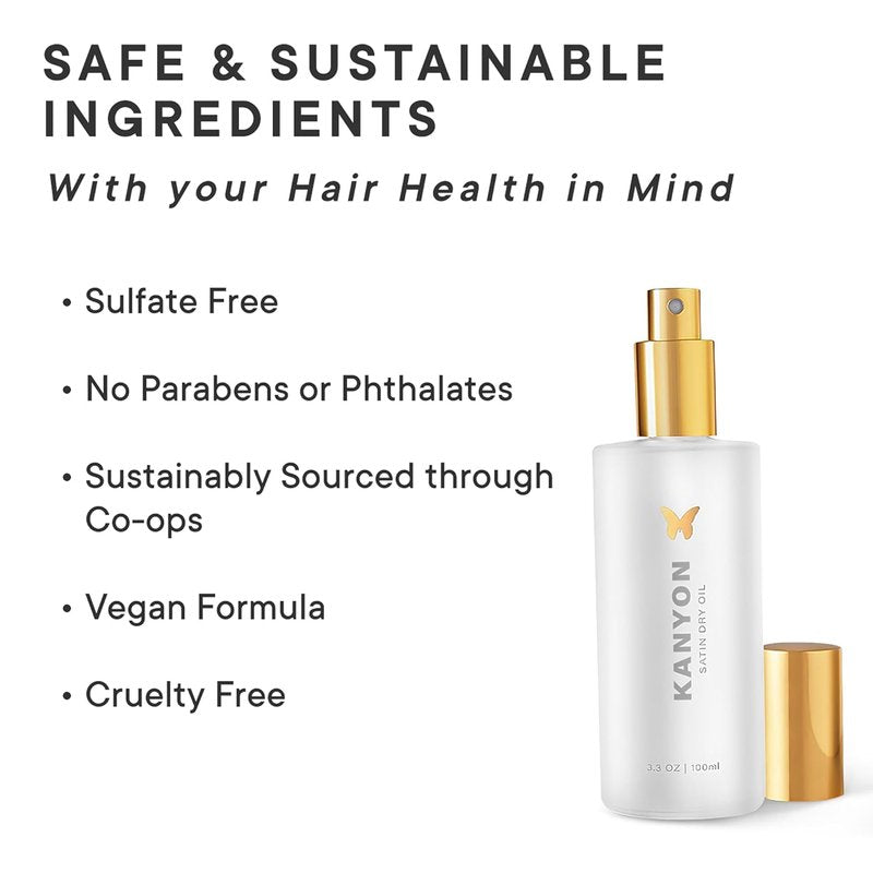 Kanyon Satin Dry Oil for Colored & Damaged Hair - Non-Greasy, High Heat Protection, UV Protection | 3.3 Oz