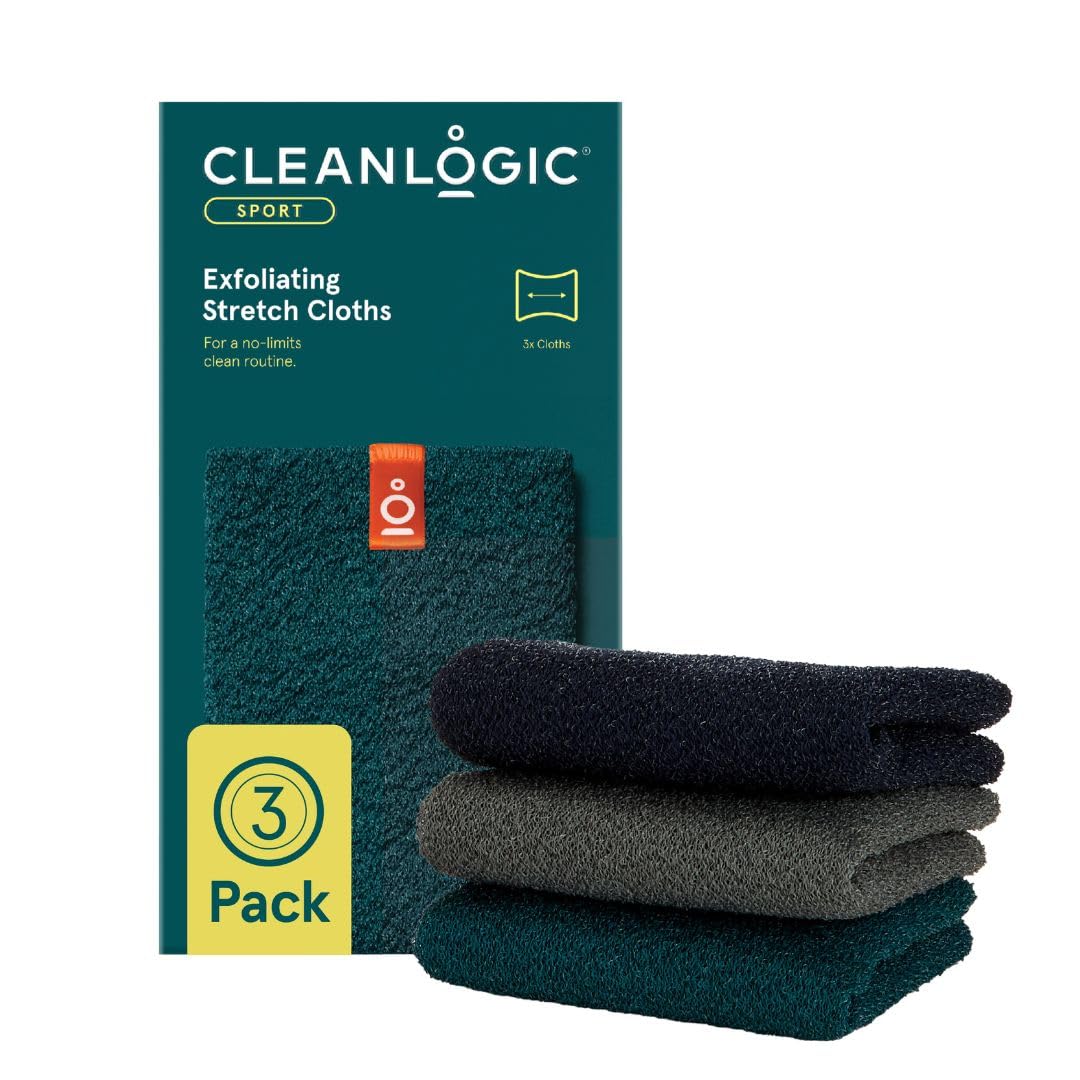 Cleanlogic Body Exfoliating Cloths - Stretchy Sport Washcloths for Post-Workout Cleansing | 3 Count Value Pack